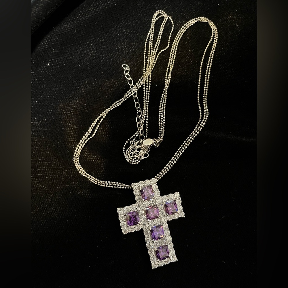 Sterling silver cross and triple chain
